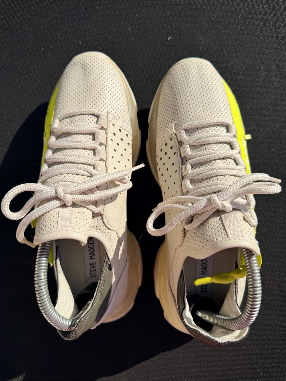Steve Madden White Sneakers with Neon Yellow Stripe